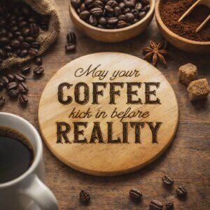 Custom Laser Engraved Wood Coasters - Set of 4 - Choose Coffee or Tea Images